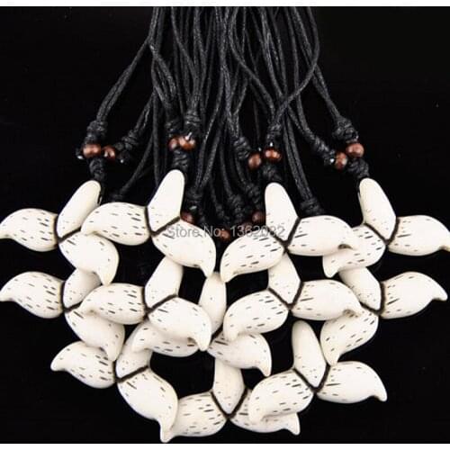 Wholsale 12pcs Imitation Yak Bone Carved White Shark WHALE TAILS Pendants Necklaces Tribal Maori Choker Lucky Gift MN527