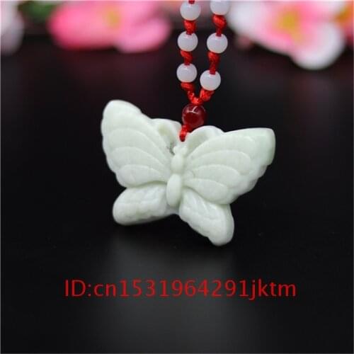 Gifts Carved Fashion Amulet White Men for Butterfly Natural Jewelry Accessories Necklace Pendant Charm Chinese Jade