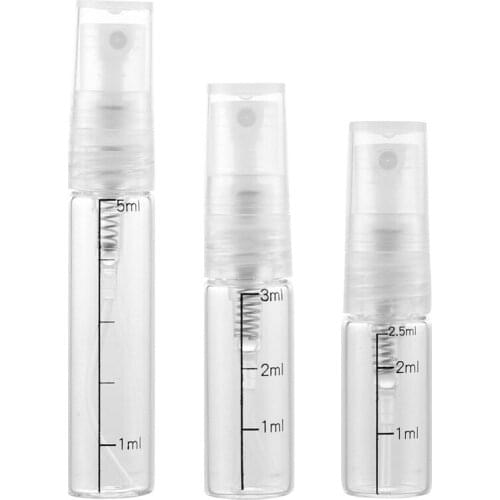 Empty Small Transparen Scale Glass Perfume Vials Clear Plastic Spray Pump 2.5ml 3ml 5ml Packaging Refillable Bottle 50pieces