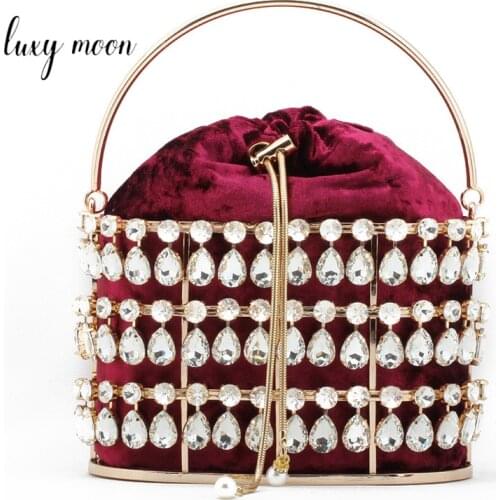 Luxury Diamond Party Mini Handbag Wedding Clutch Purse Evening Clutch Bag For Women Metal Hollow Out Cage Bucket Bag ZD2086