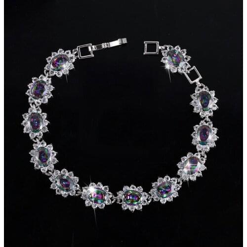 Luxury Jewelry AAA Colorful Zircon Bracelet Female S925 Sterling Silver Gemstone Bracelet Rainbow Bangle