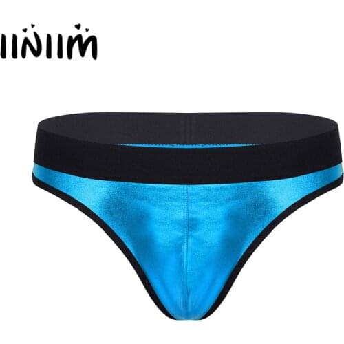 Iiniim Sexy Mens Lingerie Panties Metallic Leather Jockstraps Bulge Pouch Briefs Thongs T-Back Gay Mens Underwears Underpants