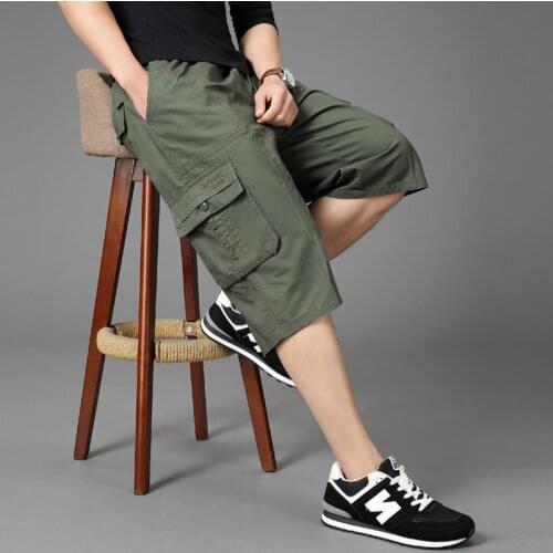 Mens Military Cargo Shorts Outwear Summer Tactical 3/4 Capri Pant Men Cotton Loose Multi-pocket Casual Short Male Baggy Trousers