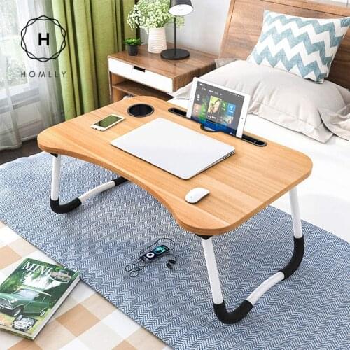 Homlly Breakfast Foldable Laptop Table with Tablet and cup slot