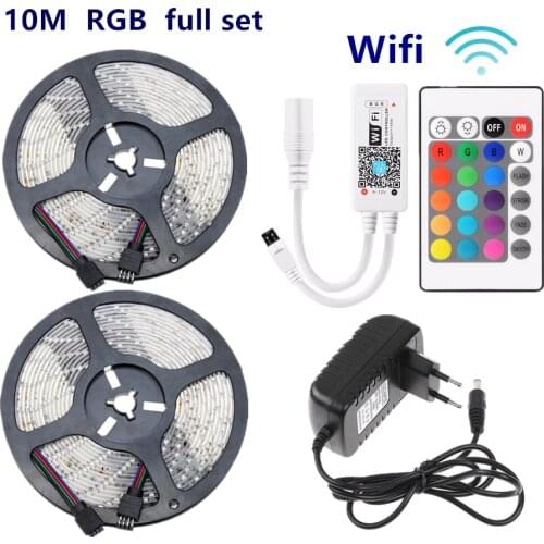 5m RGB Led Strip Light string tape 10m Bande Led Ribbon 15m Diode Tapes With RGB Wifi Controller+12V Led Adapter Plug EU US