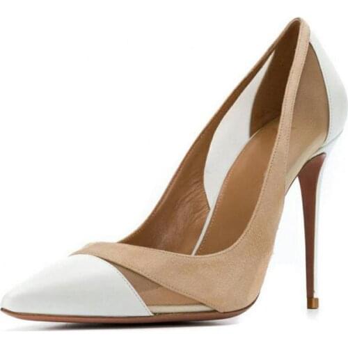 High Heels Women Patchwork Ladies Shoe Shallow Slip-on Pointed Toe Thin Heel Brand Women Shoes Mixed Colors Pumps Single Shoes