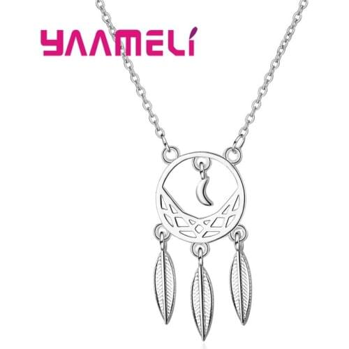 Top Quality 925 Sterling Silver Dreamcatcher Feather Moon Tassel Dream Cather Choker Necklace For Women Jewelry Gift