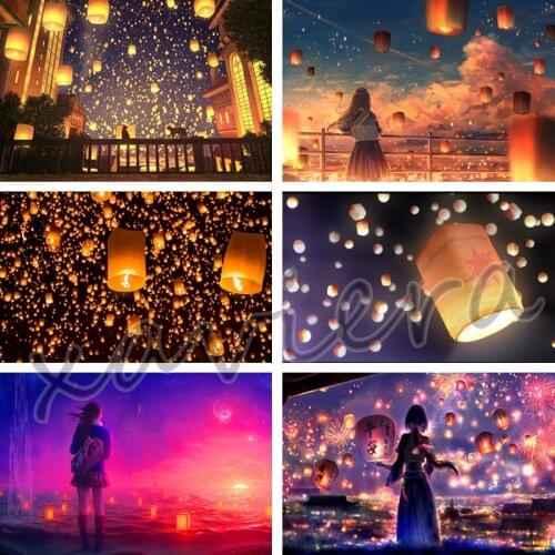 Xaviera 5D Diy Diamond Painting Lantern Festival Cartoon Girl Night Scenery Embroidery Rhinestone Mosaic Cross Stitch Home Decor