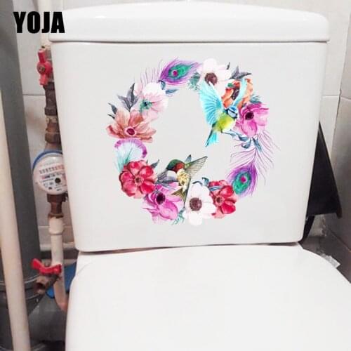 YOJA 21.5X21CM Colored Flowers And Birds Drawing Classic Living Room Wall Decor Decal Toilet Seat Stickers T1-1324