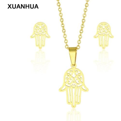 XUANHUA Stainless Steel Jewelry Woman Vogue 2019 Ethnic Necklace Earrings Jewelry Sets Unusual Goods Fine Jewelry Accessories