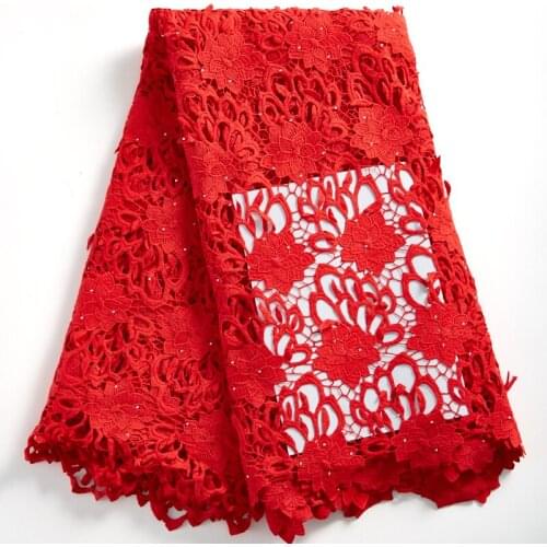Zhenguiru Red Flower Guipure Cord Fabric High Quality African Lace Fabric New Arrival Nigerian Fabric For Women Wedding A2297