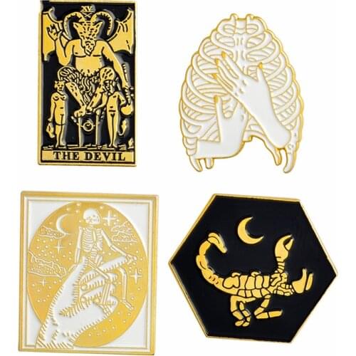 Punk pin devil pin Devil scorpion skeleton skull rib cage hands Halloween brooch Skeleton brooch Badges Gift for Halloween