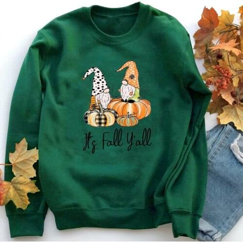 Its Fall Y'all Gnomies Colored Print Sweatshirt Cute Womens Thanksgiving Holiday Sweatshirts Funny Autumn Harvest Pullovers