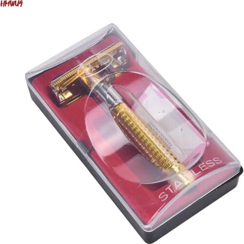 1 SET NIEUWE Handleiding Baard Scheerapparaat Double Edge Blade Haar Scheermes Met Doos Zilver Kleur Mannen Kapper Rasoir NEW