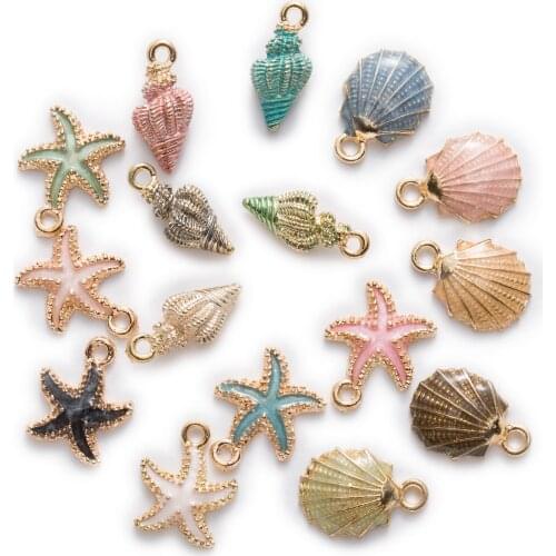 1 Piece Zinc alloy Enamel Starfish Shell Conch Charms Pendants Jewelry Making 18-20mm