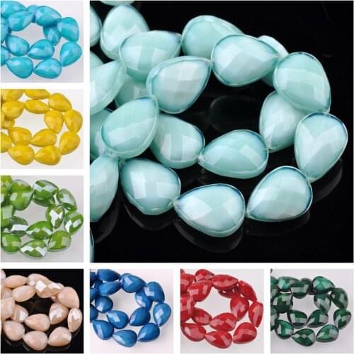 10pcs 18x13mm Flat Teardrop Faceted Opaque Glass Loose Beads for Jewelry Making DIY Crafts