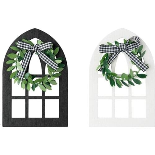 2Pcs Wooden Farmhouse Window Tiered Tray Decoration Plaid Rustic Farmhouse Decor Cathedral Arch Window Shelf Photo Prop