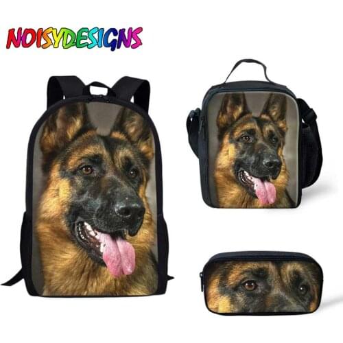 NOISYDESIGNS 3pcs/set School Bags for Kids German Shepherd Dog Backpack Children Mochila Escolar Teenagers Book Bags Satchel