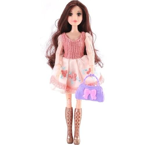 30cm Doll Full Set with Fashion Clothes Handbag 1/6 Princess Doll Female Body Curly Hair 11 Movable Joints Figure Toys for Girls