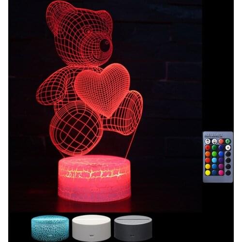 3D illusion Visual Night Light Bear Love Heart shape 16Colors Change LED Desk Lamp Bedroom Home Decor Creative Holiday Gift