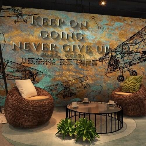 Internet cafe 3D personality aircraft background wall mural nostalgic retro theme restaurant cafe Internet cafe wallpaper