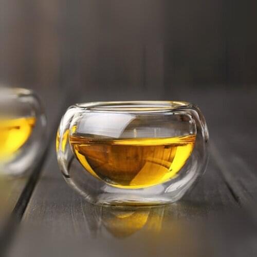 50ml Transparent Double Glass Tea Cup Heat-resistant Thickened Glass Kung Fu Round Tea Cups