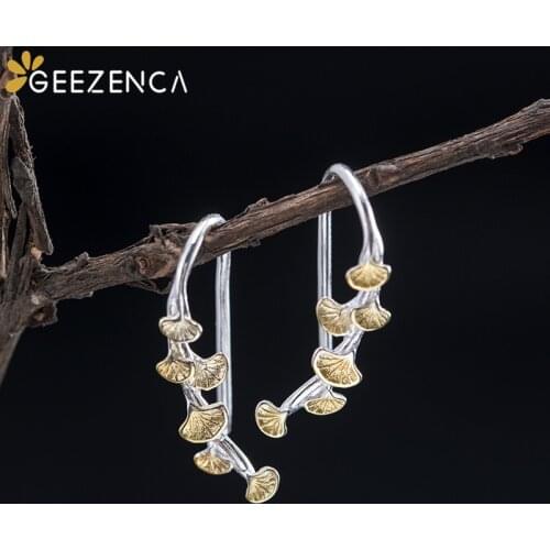 925 Sterling Silver Ginkgo Leaf Tree Branch Drop Earrings For Women Double Color Simple Trendy Elegant Earring Fine Jewelry Gift