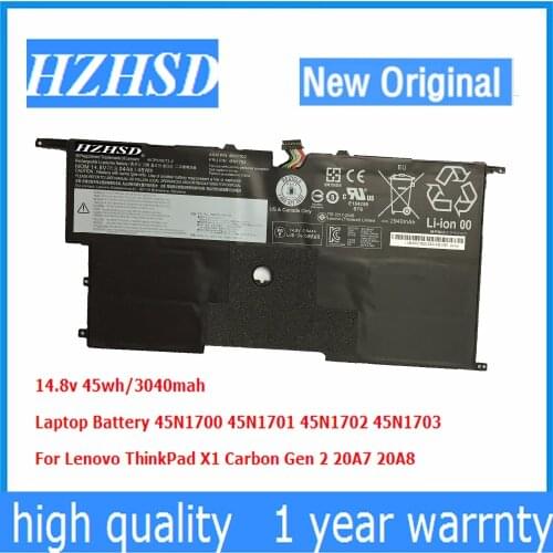 14.8V 45wh New Original X1 Laptop Battery 45N1700 45N1701 45N1702 45N1703 For Lenovo ThinkPad X1 Carbon Gen 2 20A7 20A8