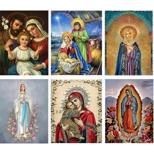 Diamond Embroidery Full Display Diamond Painting Virgin Mary Rhinestone Picture Diamond Mosaic Religious Icon Jesus Art Gift