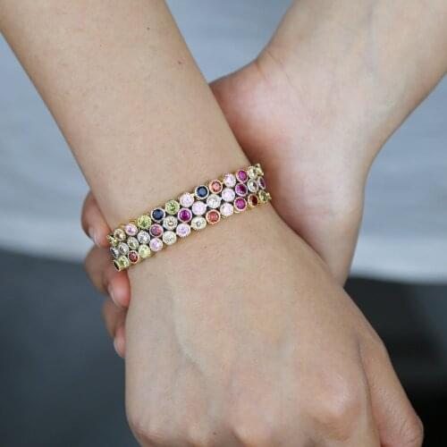 New fashion Adjustable Colorful Rainbow Cubic zirconia CZ round charm Link Chain Bracelets women girl Bohemia party gift jewelry