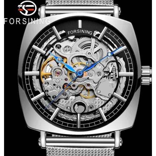 FORSINING Automatic Mechanical Men Wristwatch Military Sport Male Clock Top Brand Luxury Skeleton Stainless Steel Man Watch 8153