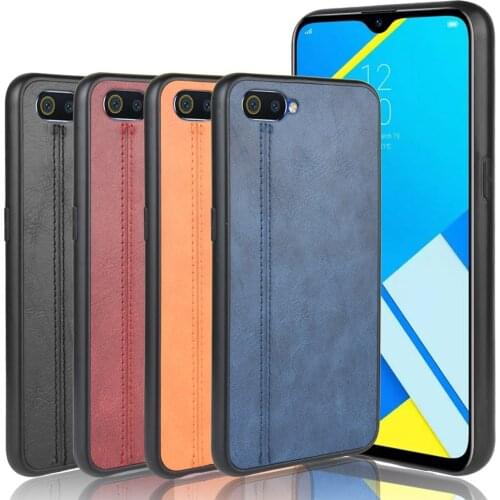 Realme C2 Case Luxury Calfskin PU Leather lines Back Cover Shockproof Case For OPPO Realme C2 C 2 RealmeC2 RMX1941 Phone Case
