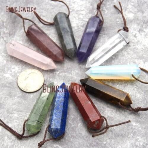 Double Terminated Faceted Clear Crystal Opal Labradorite Rose Quartzs Amethysts Tiger Eye Aventurine Pendant PM27150