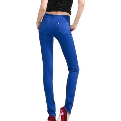 CUHAKCI Denim Jeans Women Pockets Push Up Button Pencil Pants Skinny Elastic Office Lady Sexy Trousers Candy Color