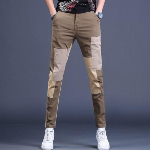 2021 New Fashion Men Patchwork Jeans Male Casual Cotton Regular Pencil Pants Streetwear Denim Trousers