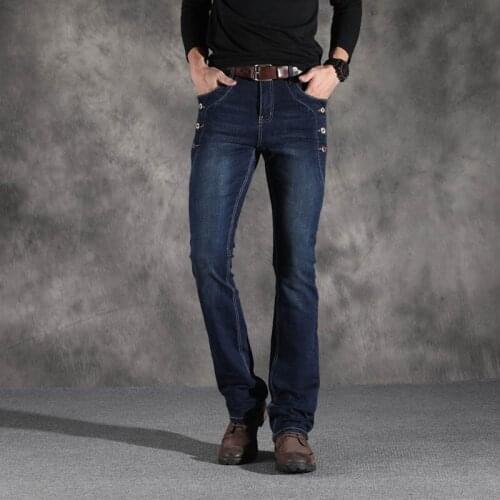 Mens Autumn Winter Slightly Flare Jeans Trousers Boot Cut Leg Stretch Jeans for Man Mid Waist Male Casual Jeans Denim Jeans Men