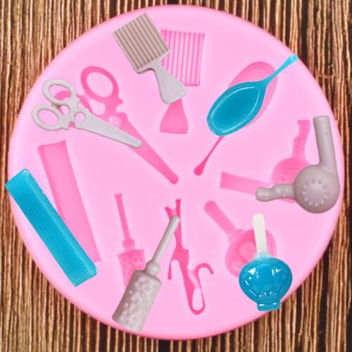 Makeup Tools Scissors Comb Silicone Mold DIY Party Cupcake Topper Fondant Cake Decorating Tools Candy Clay Chocolate Moulds