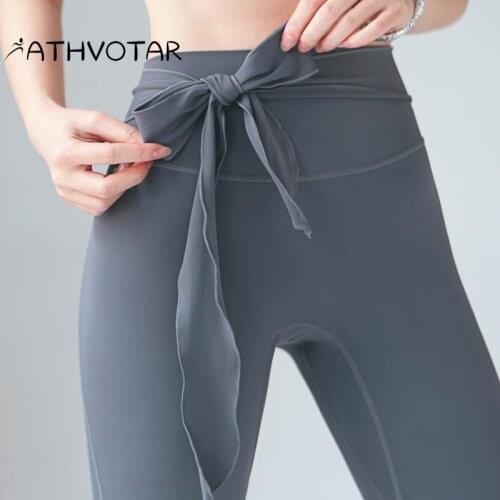 ATHVOTAR Tights Women Pants Bow High Waist Hip Lift Elasticity Yoga Leggings Running Sport Quick Dry External Wear Gym Clothing