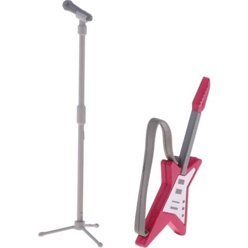 Dollhouse Miniature Musical Instrument Guitar Microphone Model Room Decor