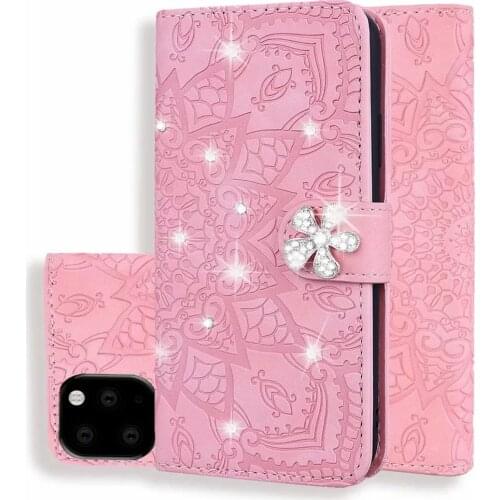 Fashion Diamond Flower Flip Wallet Card Slot Holder Embossed Leather Case Cover For Iphone 11 Pro Max XS Max XR X 8 7 6 6S Plus