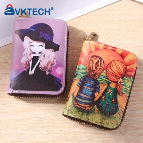 Fashion Women Cute PU Leather Mini Wallet Card Holder Casual Ladies Cartoon Printing Zipper Coin Purse