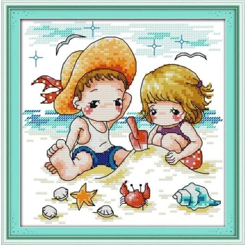 Beach friends cross stitch kit cartoon 11ct count print canvas stitches embroidery DIY handmade needlework plus