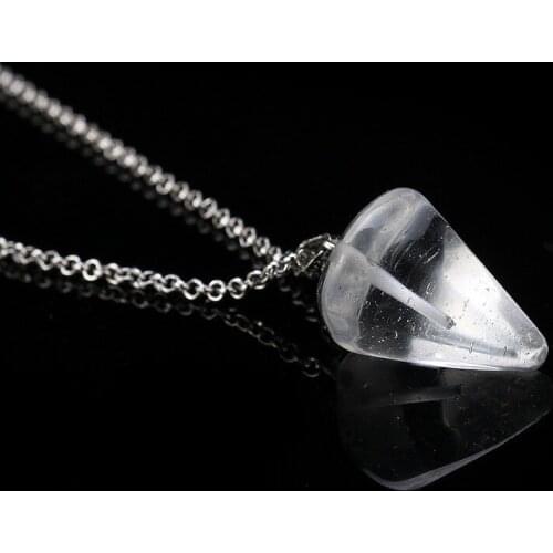 Natural Stone Crystal Hexagonal Shape pendulum Pendant Silver Plated Chains Necklace Women Fashion Jewelry 30pcs Wholesale