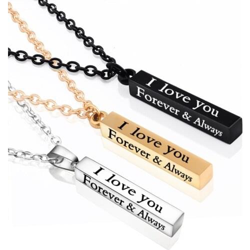 I Love You Stainless Steel Wish Column Pendant Necklace Black Silver Pillar Couple Jewelry New Accessories Mens Hip Hop Jewelry