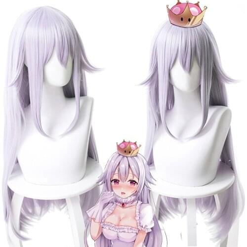 Super Mario Odyssey Boosette King Boo Princess Silver Long Cosplay Heat Resistant Synthetic Hair Party + Free Wig Cap Halloween
