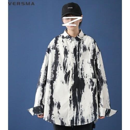 VERSMA Japanese Harajuku Colored Tye Dye Print Shirt Men Large Size Punk Streetwear BF Oversized Couple Shirt Women Dropshipping