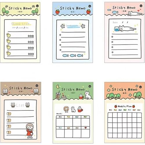 30 Sheets Self-adhesive Sunny Day Sticky Notes Kawaii Weekly Plan Memo Pads Paper Notepad School Office Stationery Supplies