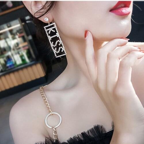 Fashion Korean Rhinestone letter combination pendant earrings with shiny crystal earrings for girls' Party jewelry accessories