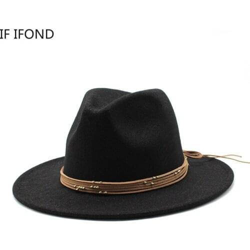 2020 Autumn winter Womens Fedora Hat Wool Jazz Hats Casual Wide Brim Vintage Gangster Trilby Felt