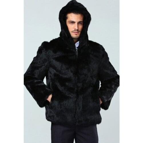 New real genuine natural whole skin rabbit fur coat men full pelt jacket with zipper outwear coat plus size Free Shipping F225